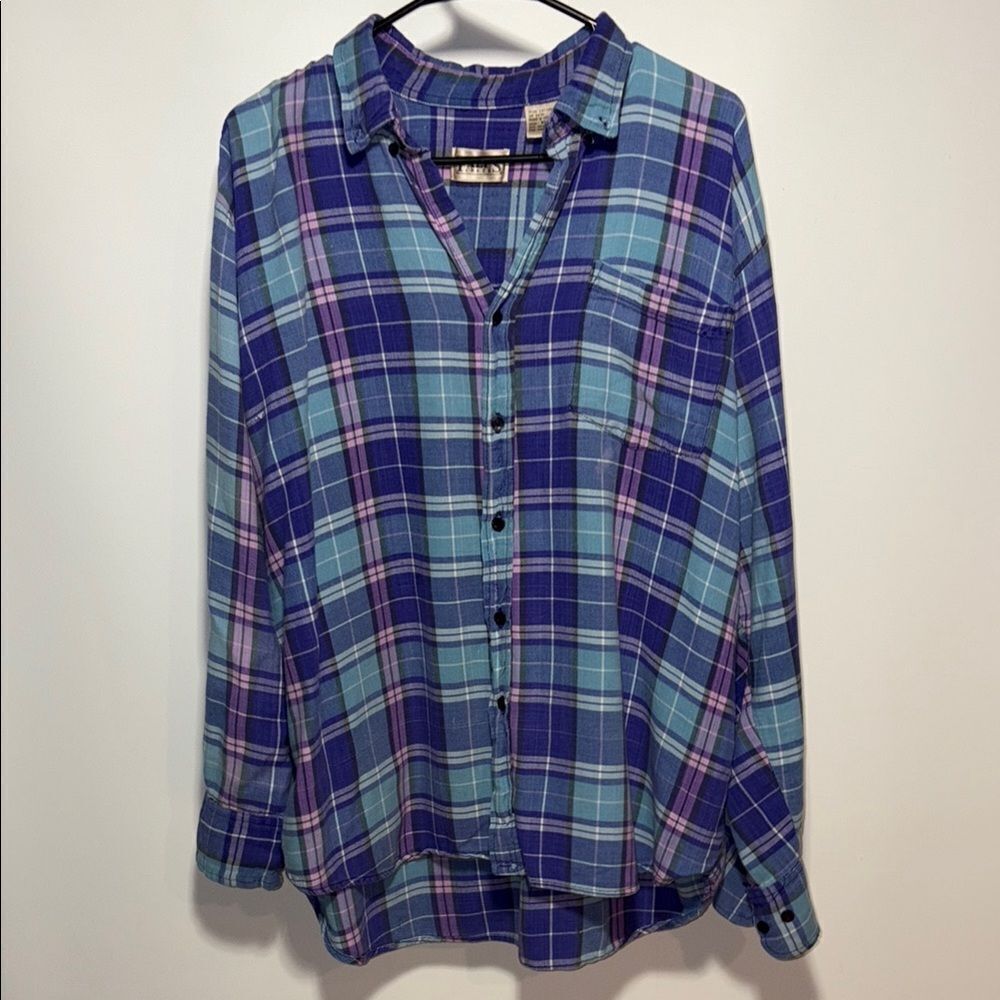 Falls Creek Blue and Purple Plaid Button Down Shirt